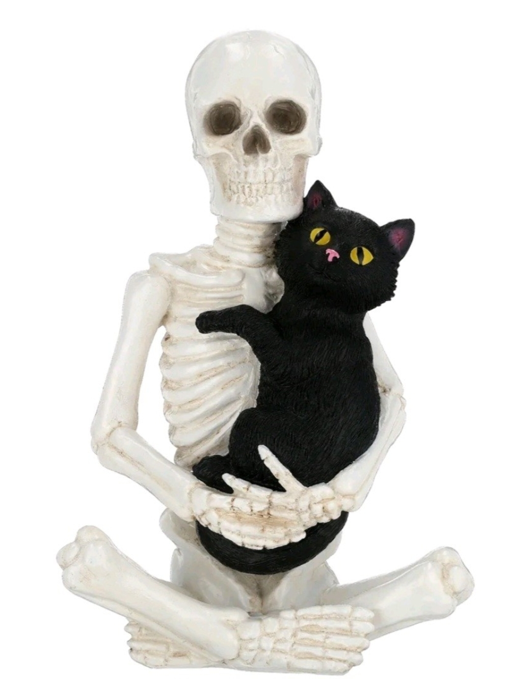 Decorative Skeleton Holding Black Cat Pet Figurine - Halloween Pet Decor